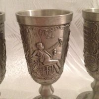 Немски старинни калаени чаши на столче "Lindenwirthin" лична колекция, снимка 2 - Антикварни и старинни предмети - 43036065