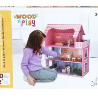 Дървена къща за кукли с мебели и 2 фигури 49,5x24x61 см, снимка 2 - Други - 43322012