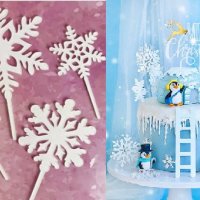 4 бели или сребърни снежинки твърд акрил топери украса за торта кексчета декор , снимка 1 - Други - 28115848