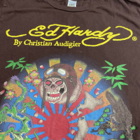 Мъжка тениска Ed Hardy by Christian Audigier tattoo print кафява S, снимка 4 - Тениски - 25986455