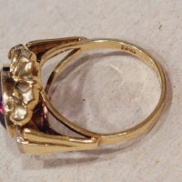 Златен пръстен с аметист и два брилянта-злато 14к., снимка 6 - Пръстени - 43553709