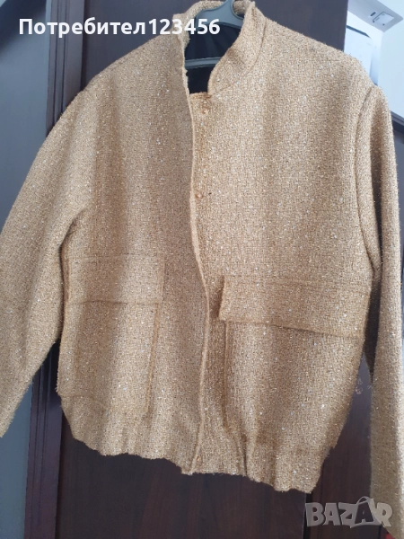 Златно яке от бокле със ситни пайети, снимка 1