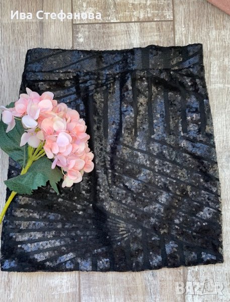 Нова еластична черна къса парти коктейлна официална за дискотека пола пайети , снимка 1