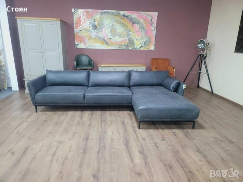 Тъмно сив ъглов кожен диван "Odelle", снимка 1