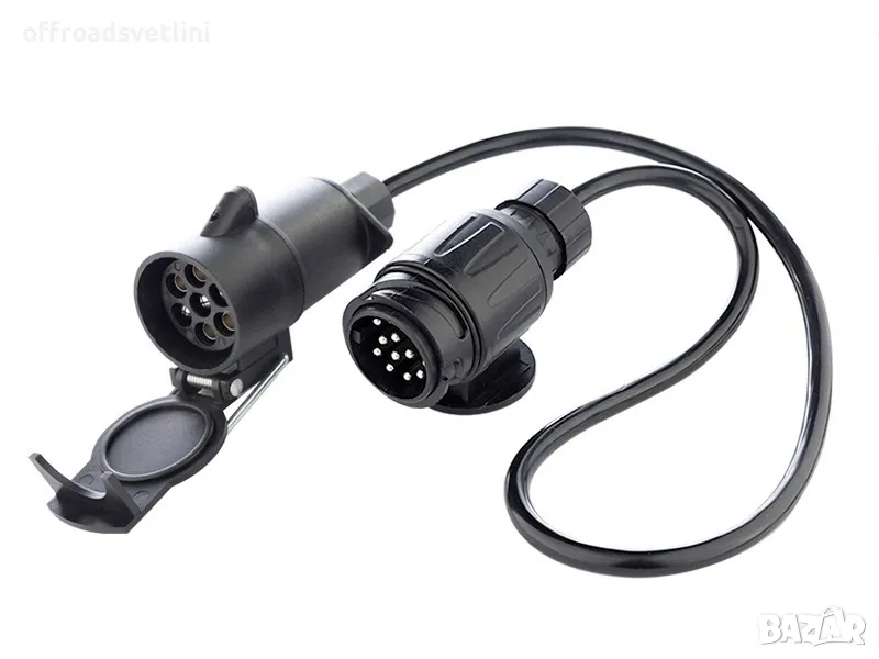 Преходник Адаптер букса за теглич за ремарке 13 към 7 пина кабел 75cm, снимка 1