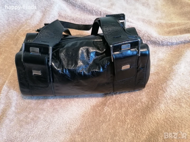 Елегантна черна дамска чанта от естествена кожа, снимка 1