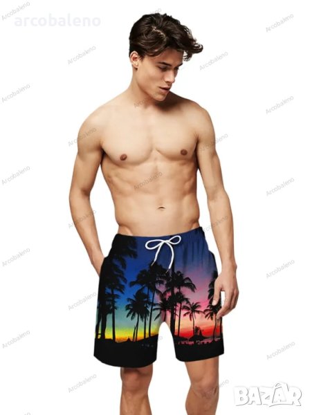 Мъжки плажни панталони с щампа на кокосова палма - 023 , снимка 1