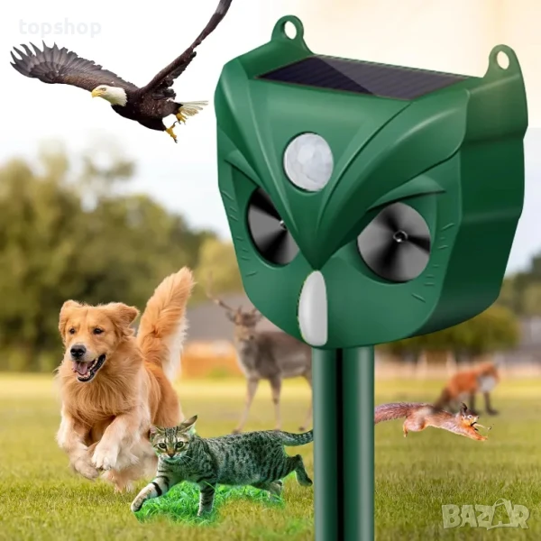 НОВ 2024г. соларен ултразвуков репелент за животни, детектор за движение против птици, катерици..., снимка 1