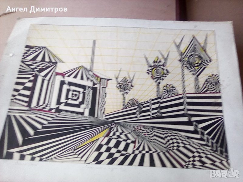 Картина туш Веселин Бонев Селски пейзаж, снимка 1