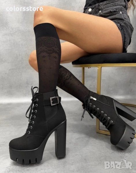 Боти на ток - черен велур - BP77, снимка 1