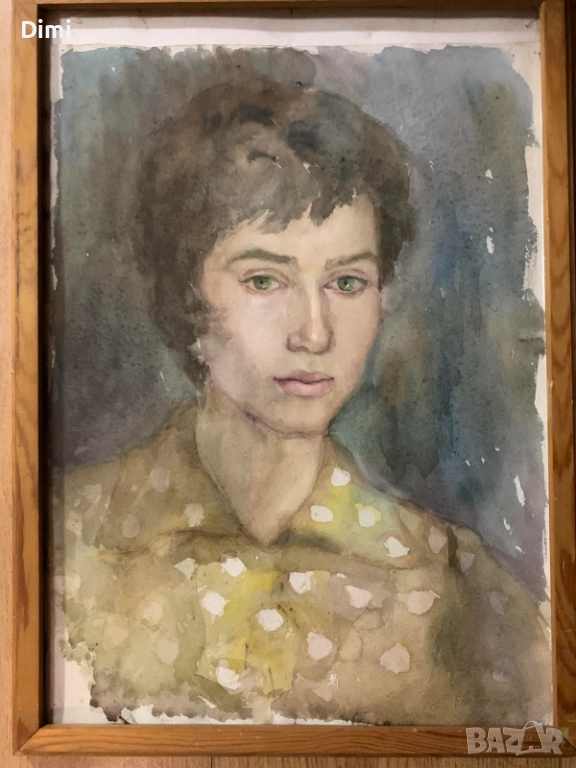 ЕВГЕНИ ПОПТОШЕВ акварел портрет, снимка 1