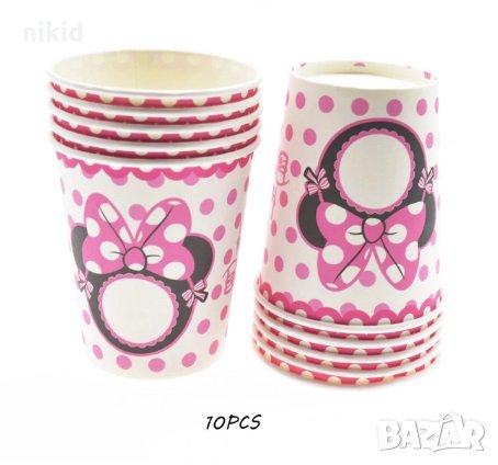 Мини Маус minnie глава розови 6бр картонени чаши парти рожден ден, снимка 1