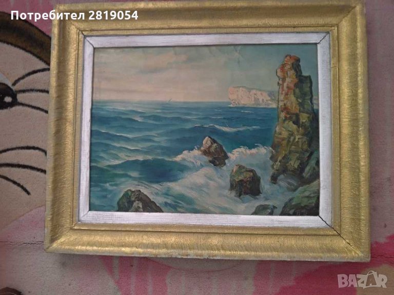 Стара българска картина масло върху платно подлепено или  картон,подпис инициали долу в ляво, снимка 1