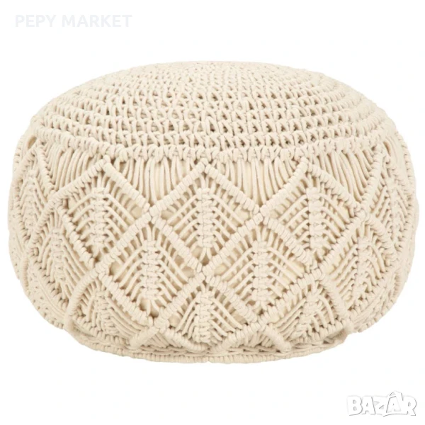 Ръчно изработен пуф в макраме, 45x30 см, памук  Материал: Памук с пълнеж от топки от EPS пяна Размер, снимка 1