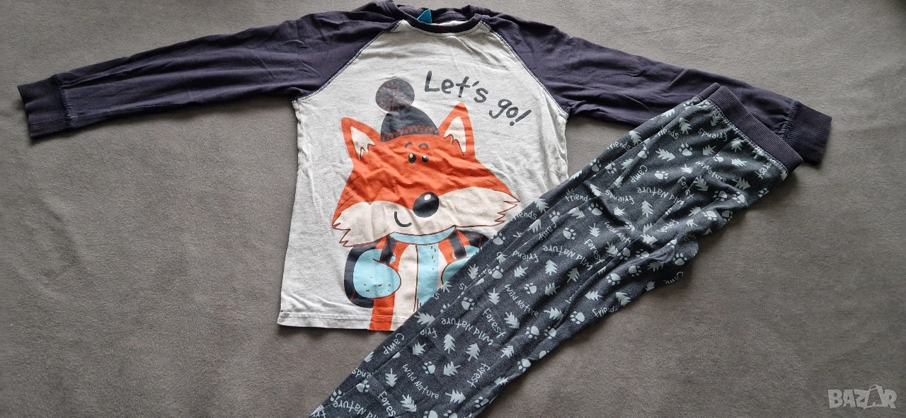 6-7г 122см Комплект блуза с дълъг ръкав и долница за сън, лисица, без следи от употреба, снимка 1