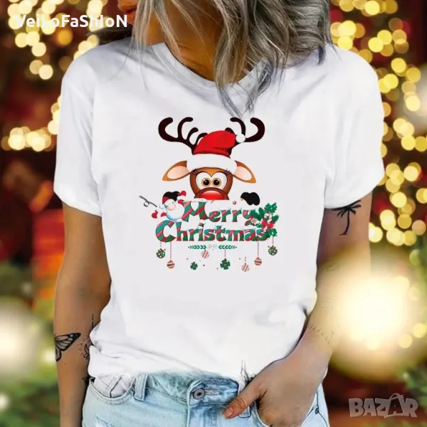 Нова дамска коледна тениска Merry Christmas с Еленче, снимка 1