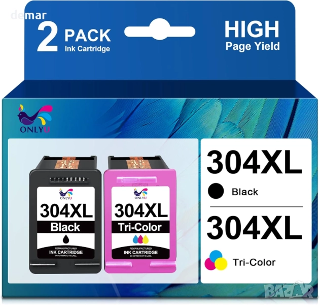 Мастилени касети ONLYU 304XL за HP Envy, DeskJet (1 черна, 1 трицветна), снимка 1