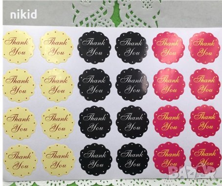24 Thank You 3 цвята лепенки стикери с надписи ръчна изработка благодаря за подарък, снимка 1