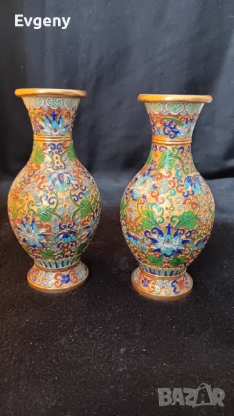 2 красиви китайски вази емайл клоазон , снимка 1