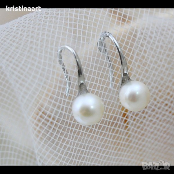 Висящи обеци от естествени бели перли *Хит* ,7мм, снимка 1