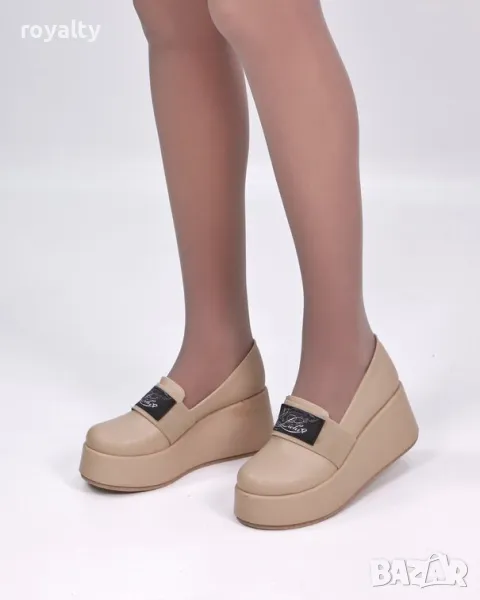 Обувки на платформа - бежова кожа, снимка 1