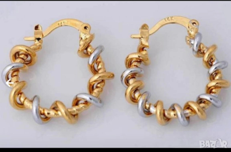 Интересни навити обеци от 9к бяло и жълто попълнено злато 15 лв., снимка 1
