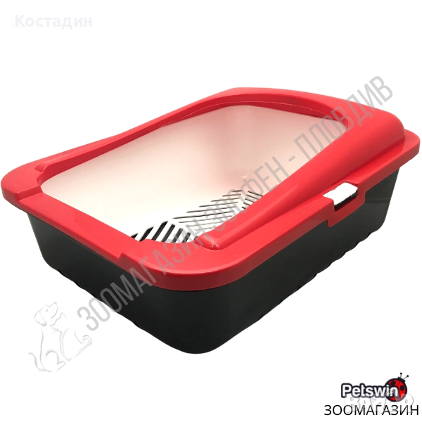 Котешка Тоалетна - с Борд - 50/38/19см - Червен/Черен - Ръчно Самопочистващ се Съд, снимка 1