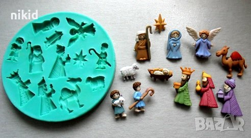 Коледен Християнско Семейство рождество малки фигури силиконов молд форма фондан шоколад гипс декор, снимка 1