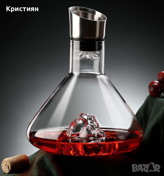 Стъклена бутилка гарафа за червено вино декантер за алкохол + аератор и филтър, снимка 1