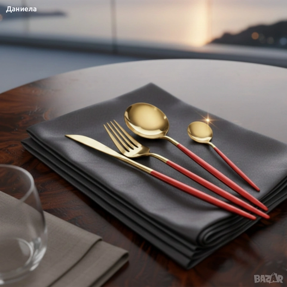 Комплект прибори за хранене от 24 части с луксозен дизайн и магнитна кутия, снимка 1