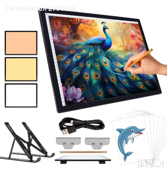 iVAOOZE осветителна маса A3 със стойка/щипки, 3000 mAh батерия, снимка 1