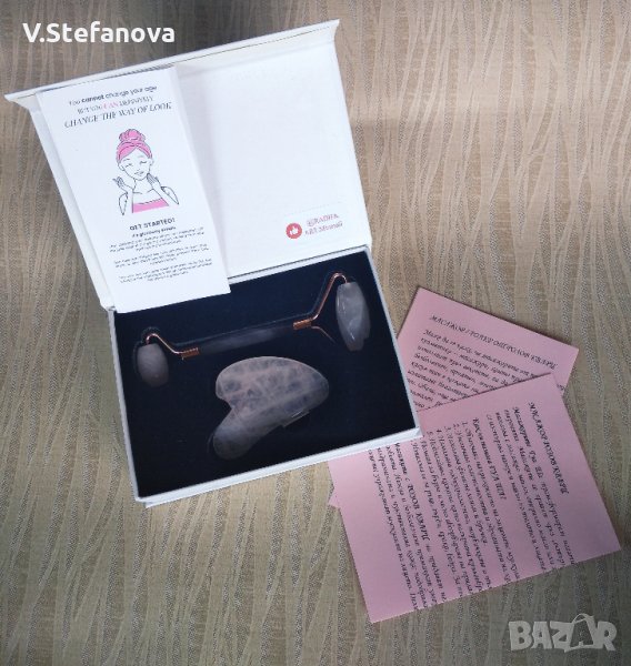 Луксозен подарък - комплект ролер и ГУА ША розов кварц. 8 март, снимка 1