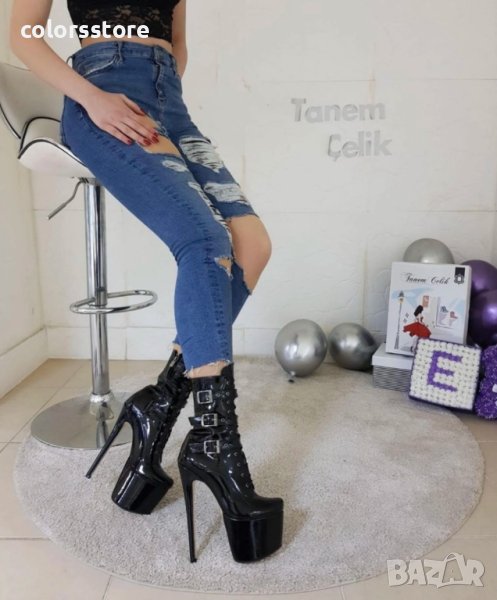 Боти на ток - черен лак - GBT10, снимка 1