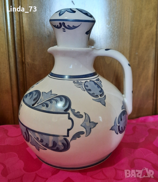 Каничка/бърдуче-тумбесто с коркова запушалка+порцелан.шапка.Вмест.-850мл.Немски порцелан - "BOGEN"., снимка 1