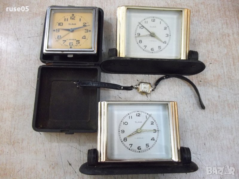 Лот от 3бр. будилника и 1бр. ръчен дамски часовник-съветски, снимка 1