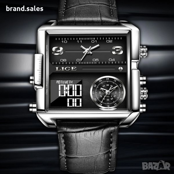 Правоъгълен мъжки часовник LIge, снимка 1
