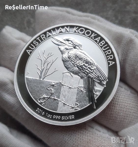 Инвестиционна сребърна монета 1 унция 1 Dollar - Elizabeth II 4th Portrait - Australian Kookaburra, снимка 1