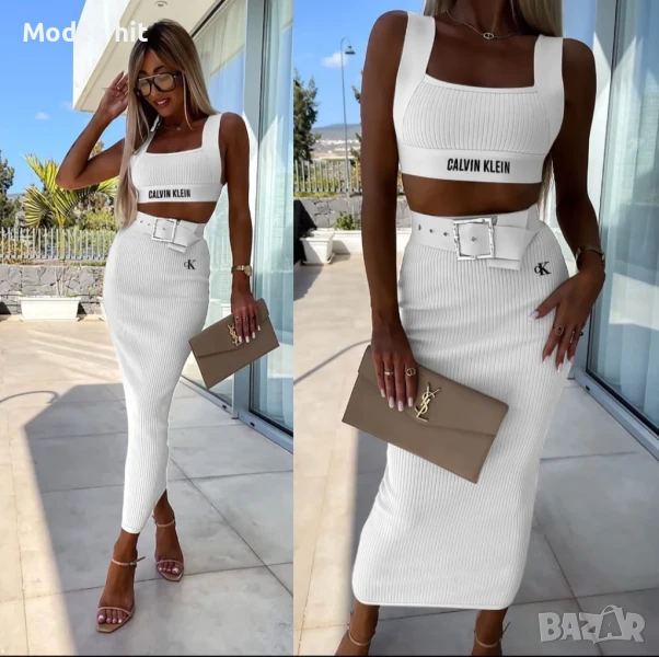 Последни бройки! Calvin Klein дамски комплект пола с висока талия и къс топ висок клас реплика, снимка 1