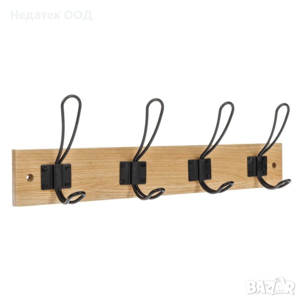 Стенна закачалка , дървена, дъб, 4 куки , 45x7x1.2см, снимка 1
