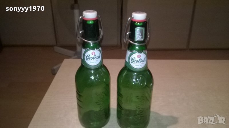 grolsch-2бр празни шишета с интересни капачки, снимка 1