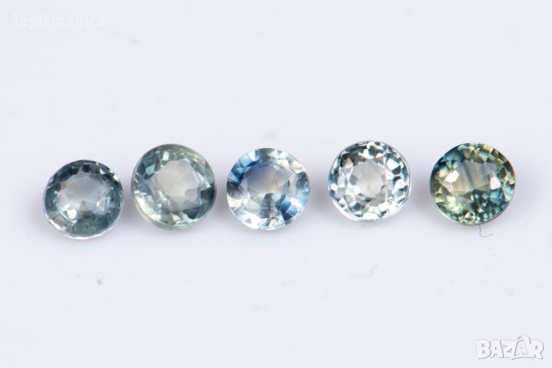5 броя синьо-зелен сапфир 0.58ct 2.6mm нагрявани #6, снимка 1