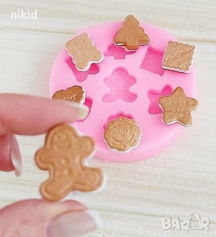 7 бисквитки десерти мече човече елха сърце силиконов молд форма фондан , снимка 1