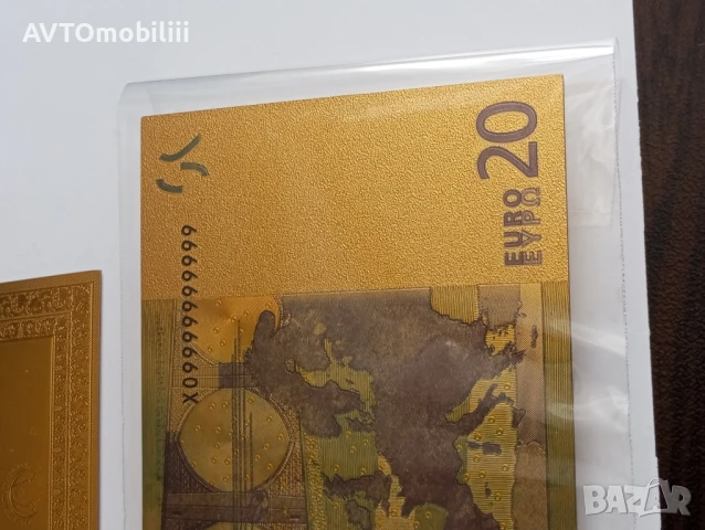 Позлатена с 24 карата злато банкнота 20 Евро със сертификат , снимка 8 - Нумизматика и бонистика - 51340689