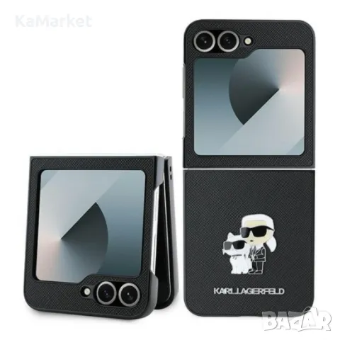 Оригинален кейс Karl Lagerfeld Saffiano Metal Pin, За Samsung Galaxy Z Flip6, Черен, снимка 1 - Калъфи, кейсове - 47985207