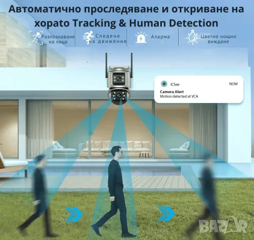 Двойна Външна WiFi Камера с два екрана 8MP, ICSee, снимка 4 - IP камери - 49654732