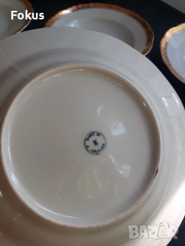 Български порцелан Китка Нови Пазар големи чинии 6 бр позлат, снимка 4 - Антикварни и старинни предмети - 53295080