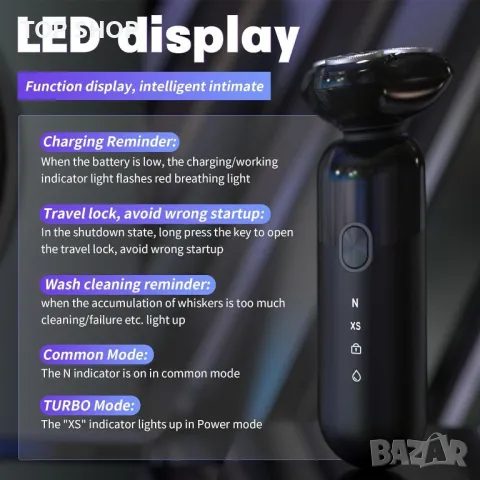 Електрическа самобръсначка Sejoy за мъже, 4D магнитна глава, мокро и сухо бръснене, IPX7, снимка 3 - Електрически самобръсначки - 49965381