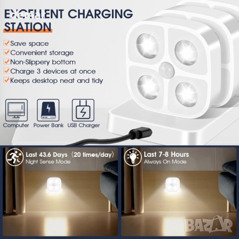 LADYSONS Вътрешни лампи със сензор за движение, безжични LED, 4 броя, снимка 2 - Лед осветление - 43307099