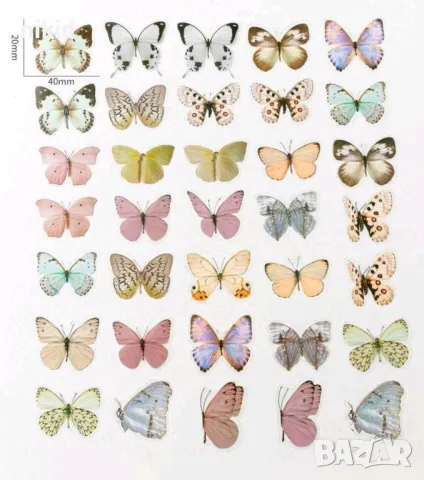 20 бр пастелни пеперуди самозалепващи лепенки стикери декор ръчна изработка украса лепенка, снимка 2 - Други - 48670196