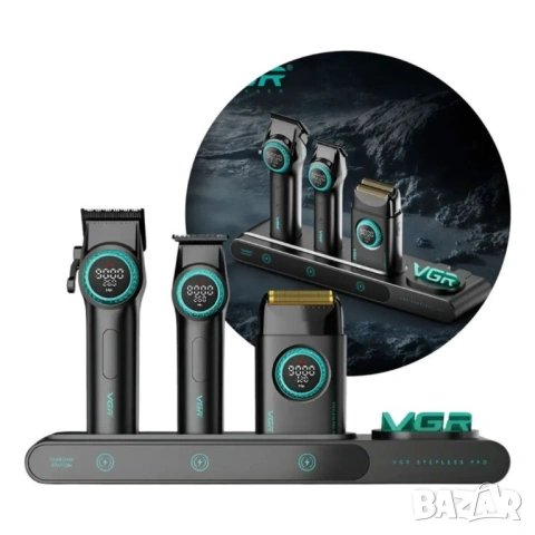 Нов професионален комплект за барбери VGR Stepless Pro 3в1 BLACK